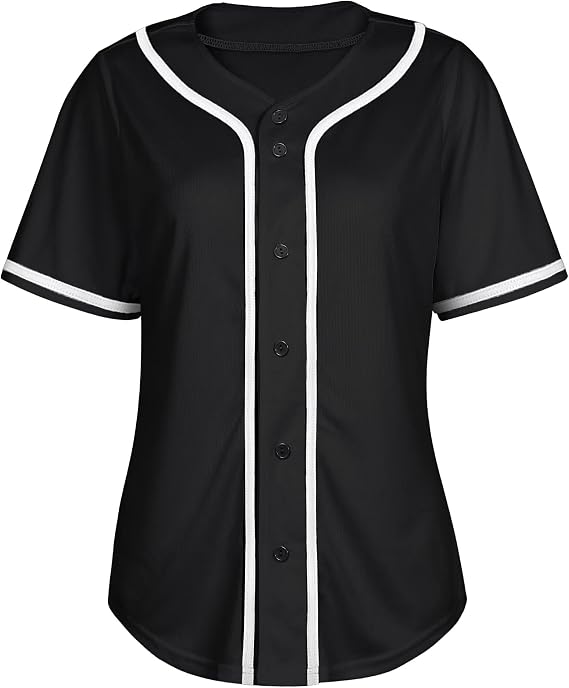 Dolpind Womens Baseball Jersey Shirt Button Down Blank Softball Jersey Short Sleeve Hip Hop Active Hipster Shirts