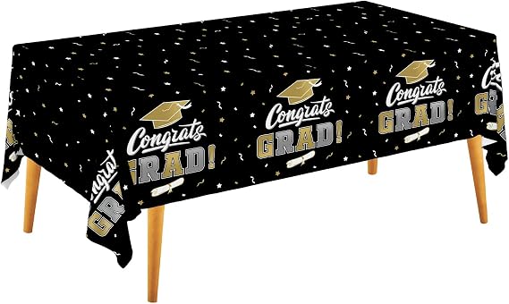Gatherfun Graduation Decorations, Gongrats Grad Tablecover for Graduation Party Supplies, 3 pcs Class of 2026 Table Cloths, 54"x108" (Black and Gold)