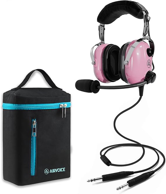 AIRVOICE Aviation Headset for Pilots Instructor, Flight School Student Pink