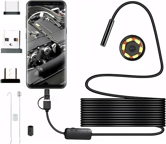 Endoscopic Camera USB C Smartphone Portable Inspection Camera 6 LED Lights IP67 Waterproof Endoscopic For Android ABS, Flexible wire, 3.5M