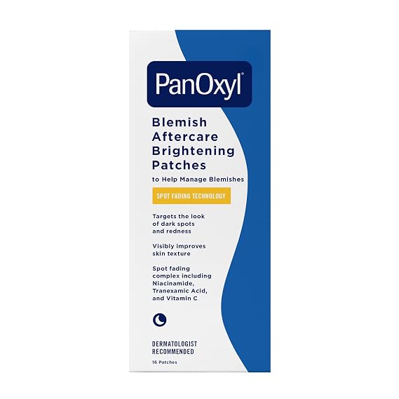 PanOxyl Blemish Brightening Patches: Dermatologist-Recommended, Help Fade Post-Acne Dark Spots and Reduce Redness, Large Clear Patches Cover a Bigger Area, Vegan and Latex-Free, 16ct