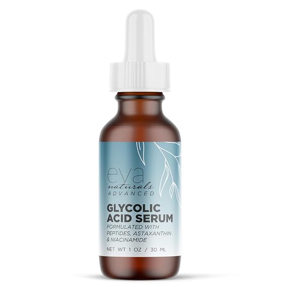Eva Naturals Glycolic Acid Serum (1 oz) Face Serum with Niacinamide, Hyaluronic Acid & Peptides Smooth Skin, Reduce Pores, Improve Tone, Target Acne, Fine Lines, Dark Spots & Uneven Texture