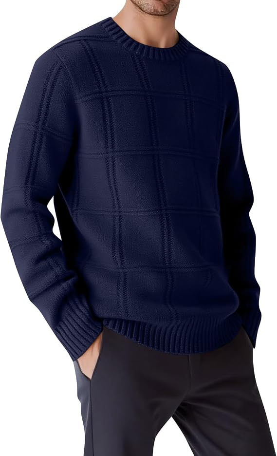 Ymosrh Men's Sweater Long Sleeve Fall Winter Jacquard Knitted Warm Pullover Sweaters, M-3XL
