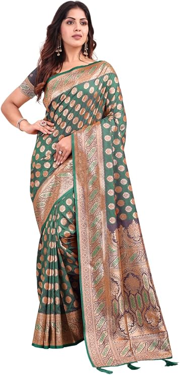Jaanvi fashion Women's Kerala Banarasi Silk With Zari Jacquard Work Saree With Unstitched Blouse Piece