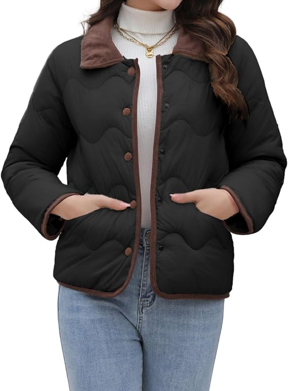 Womens Fall Quilted Jackets Lightweight Button Down Diamond Puffer Coats Winter Casual Outerwear with Pockets