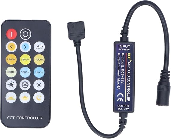 RF Dimmer Controller 17 Keys Mini Wireless for LED Strip Lights CCT Color Temperature Adjustable