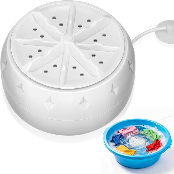 ULTECHNOVO Portable Turbine Washing Machine with Ultrasonic Cleaning, Mini Fully Automatic Washer for Underwear, Socks & Baby Clothes, USB Powered Travel Laundry Washer for RV, Apartment & Dorm