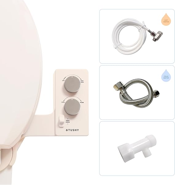 TUSHY Spa 3.0 Cool to Warm Water Bidet Attachment, Biscuit/Brushed Nickel