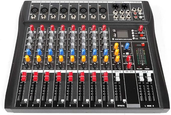 Professional 8 Channel Mixing Console Audio Mixer Bluetooth Digital USB MP3 Input 48V Phantom Power Stereo DJ Studio Audio Sound Mixer Console AC 110V