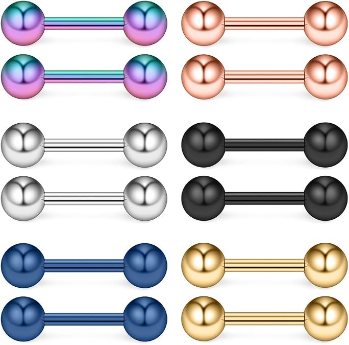 Ruifan 6Pairs 20G Mix Color Stainless Steel Polished Ball Barbell helix Cartilage Tragus Ear Lobe Stud Earring