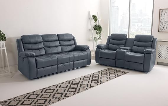 Sofahub Roma Electric Recliner Sofa Set 3+2 Seater Grey | Power Recliner Sofas with USB Charging Ports, Built-In Cup Holders & Storage Consoles | Deep Cushioned Living Room Furniture for Home Cinema