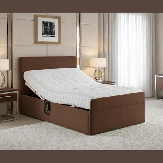 Adjustable Beds Electric and Mattress ,Electric Adjustable Bed with Hand Control Matching Headboard & Footend. (BROWN, Small Double)