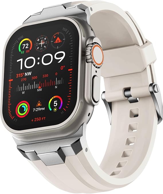 Suitisbest Sport Band for Apple Watch Ultra 2/Ultra Bands 49mm 46mm 45mm 44mm 42mm(Series 3), Wide Rugged 316L Stainless Steel Connector Durable Silicone Band for iWatch Ultra 11 10 9 8 7 6 5 4 3 SE