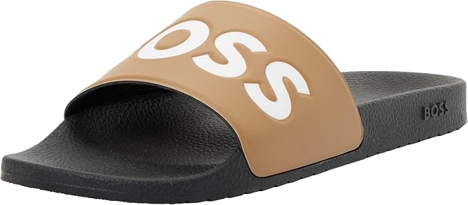 BOSS Men's Aryeh Slid Made in Italy Slides with Large Logo Detail Size