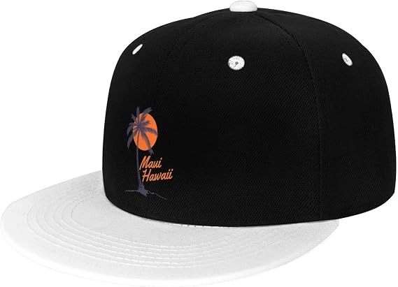 Palm Tree Sun Beach Maui Hawaii Flat Brim Baseball Cap,Classic Snapback Hats Adjustable Trucker Hat for Men,White