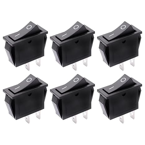 6PCS Toggle Switch, On/Off Mini Boat Switch 16A 250VAC, 2 Pin Toggle Press Button Rocker Switch for Car Auto Boat Household Appliances, Black