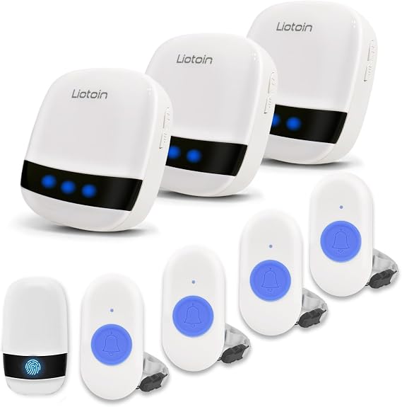 Elderly Alarm Wireless Caregiver Pager Call Bell Personal Alarm for Home/Patients/Disabled Nurse Alert System SOS Panic Button 5 Waterproof Call Buttons 3 UK Plugin Receivers