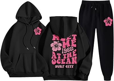 Cute Graphic Graphic Sweatsuits Teen Girls 2 Piece Outfit 2024 Fall Preppy Hoodie and Sweatpants Tracksuit Sets