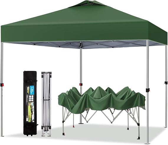 PHI VILLA Outdoor Pop up Canopy 10'x10' Tent Camping Sun Shelter-Series Party Tent, 100 Sq. Ft of Shade (Green)