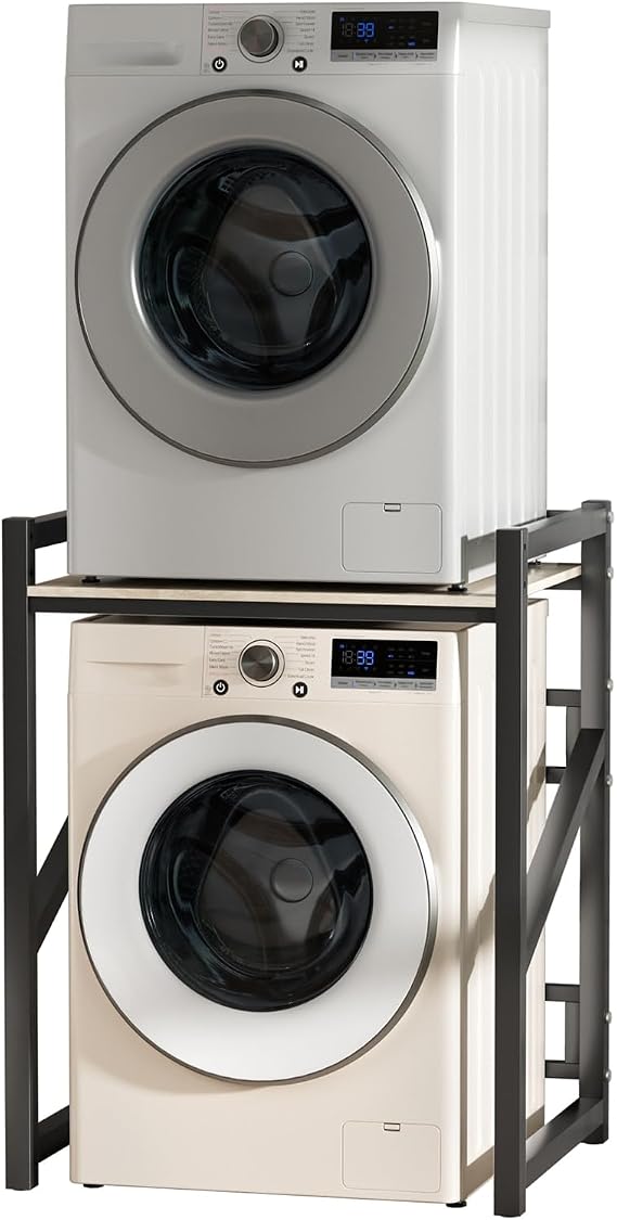 Washer Dryer Stacking Rack Stand, 39" H Heavy Duty Over Washer & Dryer Shelves with Adjustable Shelf, Space Saver Stackable Storage Shelf for Laundry Room Apartments Bedrooms, Black