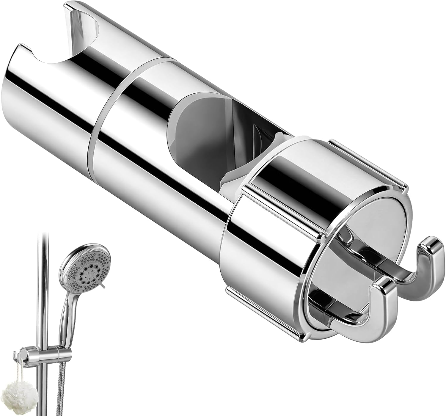 Blendura Adjustable Shower Head Holder, No-Drill Universal Holder Bracket,18–25mm Slider Rail Clamp Shower Head Holder Replacement with Dual Hooks,Bracket for Bathroom Accessories