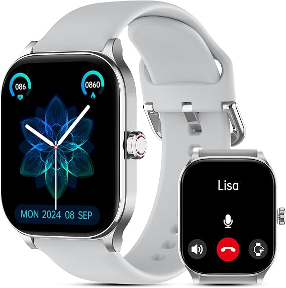 Smart Watch for Women Men(Answer/Make Call), Smartwatches with Heart Rate/SpO2/Sleep/Stress Monitor, IP68 Waterproof Activity Tracker for Android iPhone, 100+ Sports Fitness Watches (Gray, 1.85)