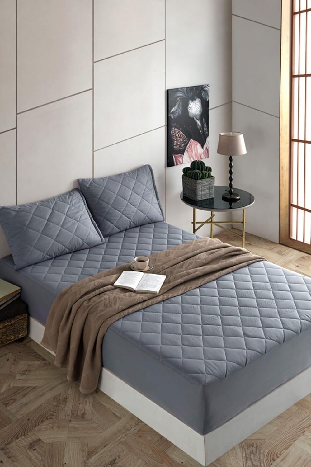 FORMEYA Yatak Koruyucu Alez Kapitone Gri Renk%100 Pamuk Fitted Alez Çarşaf 120 X 200