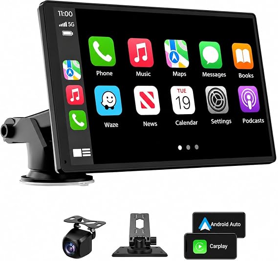 Carplay Screen for Car, 7'' Wireless CarPlay & Android Auto- Upgrade Portable Touchscreen (Black)