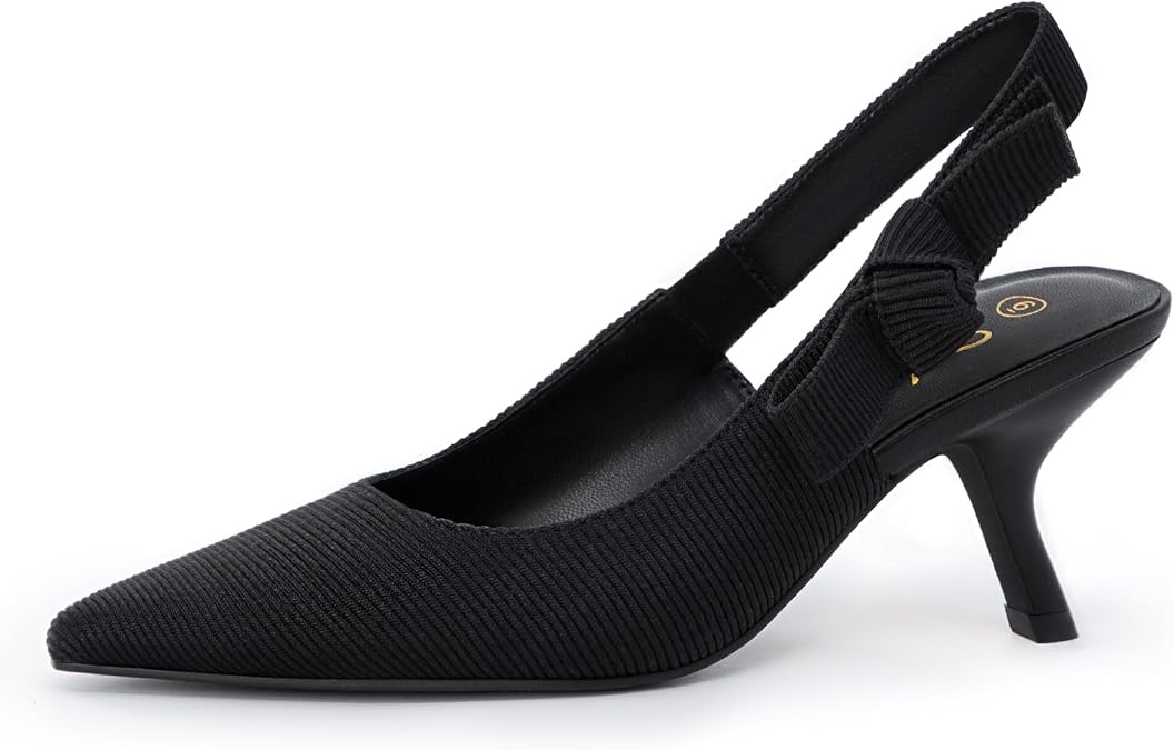 Athlefit Women's Slingback Kitten Heels Closed Pointed Toe Bowknot Pumps Dress Shoes for Work Wedding Dancing Party