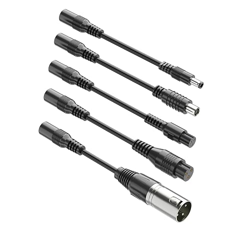 Qoovi 5 in 1 Universal Charger Plugs for Electric Scooter Chargers Connector (5.5x2.5mm),Cable 8.0mm RCA,0.31in&0.47in 3-Prong, 12mm Cannon XLR,for ninebot/gotrax/Razor/Voyage/Jetson and Most Device