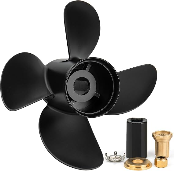 Boat Propeller 13 x 17 4 Blades 48-8M8026590 Aluminium Propeller Compatible fit mercury 40-140HP 2-Stroke & 4-Stroke Motos, 15 Spline Tooth,Hub Kits Included,RH