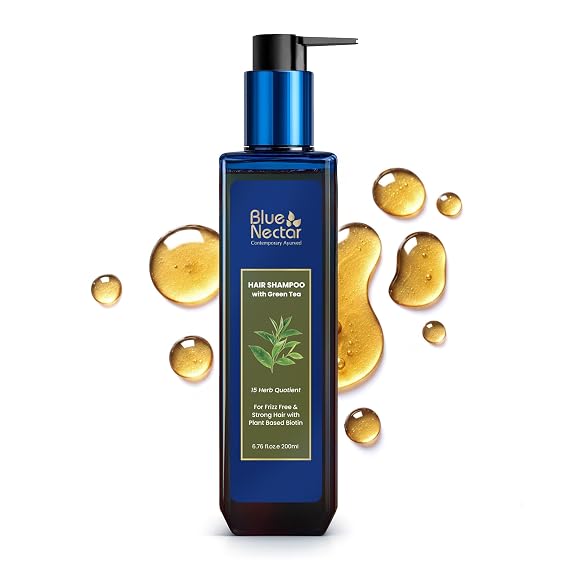 Blue Nectar Anti Frizz Hair Shampoo for Dry & Frizzy Hair | Natural Biotin Shampoo for Women & Men (15 herbs, 6.76 Fl oz)