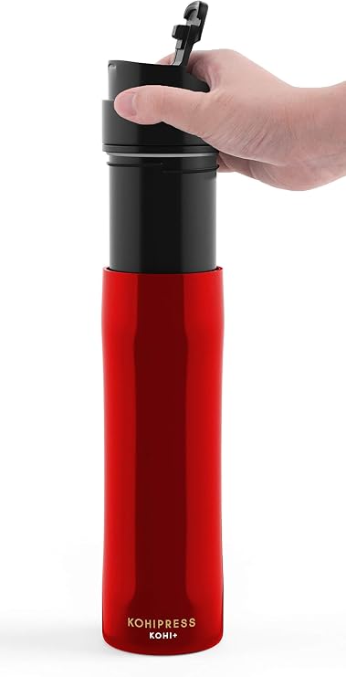 KOHIPRESS The Original Portable French Press Coffee Maker | Vacuum Insulated Travel Mug | Premium Stainless Steel | Hot and Cold Brew (12 oz) | Great for Commuter, Camping, Outdoors and Office (Red)