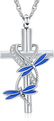 Dragonfly Urn Necklace for Ashes Cross Infinity Cremation Jewelry Crystal Ashes Pendant Stainless Steel Keepsake Memorial Urn Jewelry for Women Men Gifts