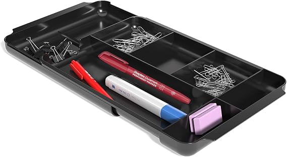 TRU RED Expandable Plastic Drawer Organizer, 7Compartment, Black Adjustable Desk & Drawer Storage for Office Supplies