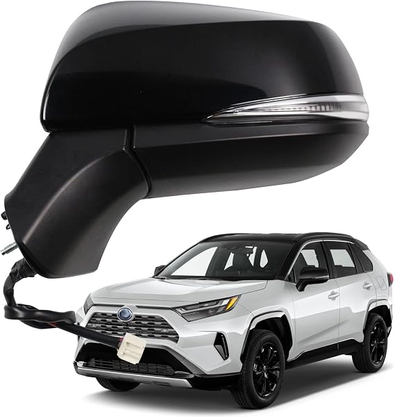 for Toyota RAV4 Side Mirror Assembly 2019 2020 2021 2022 2023 2024 | Power | Heated | Turn Signal | BSM (Blind Spot Monitoring) | Replaces TO1320384, TO1320388| Black (BLACK, Driver Side)