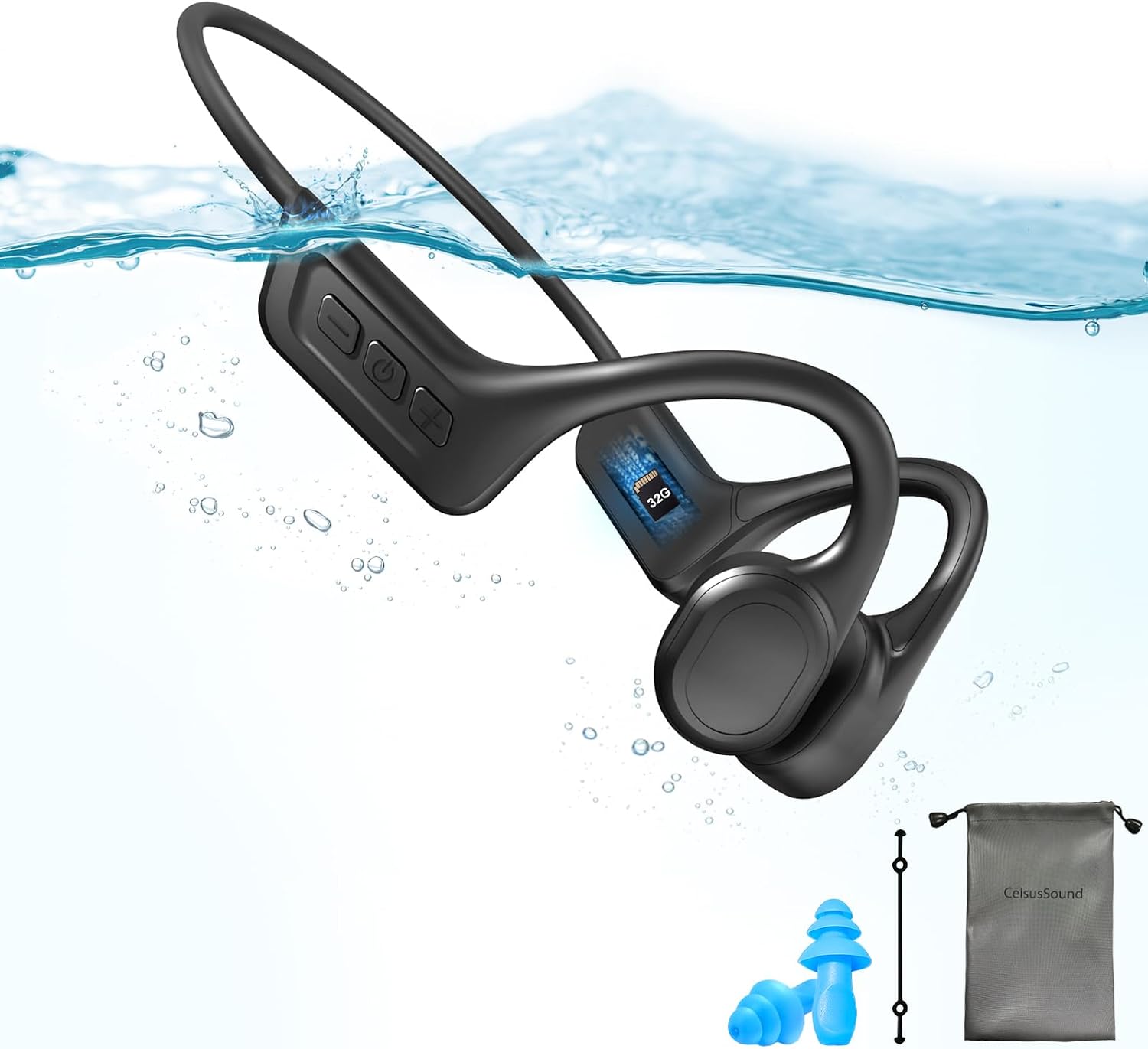 Bone Conduction Swimming Headphones,Waterproof IP68,Wireless Bluetooth 5.3 Earphones with Microphone, Built-in 32GB MP3 Open Ear Bluetooth Headphones for Running,Swimming,Diving