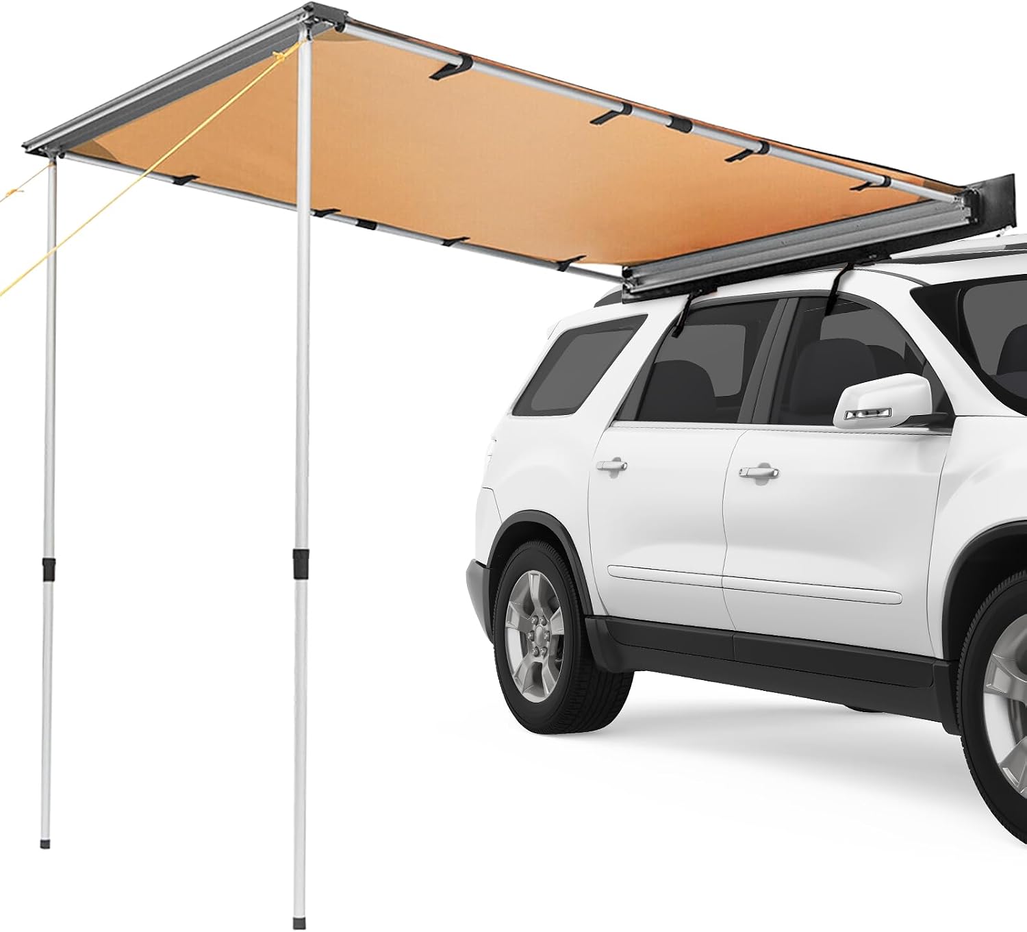 Vehicle Awning, 4.6ft x6.6ft, Retractable Weatherproof Privacy Shelter Restroom, Rooftop Pullout Ripstop UPF50 Side Awning,Reinforced Hinges & Poles for JeepSUVTruckVan