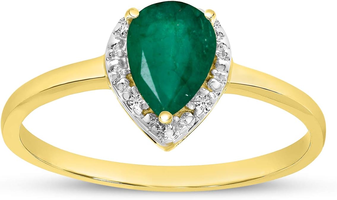 14k Yellow Gold Pear Emerald And Diamond Ring