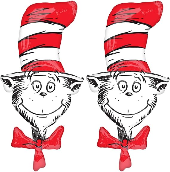 Anagram Set of 2 Dr Seuss Cat in the Hat Jumbo 42" Foil Balloons for Baby Shower Birthday Party Book Celebrations