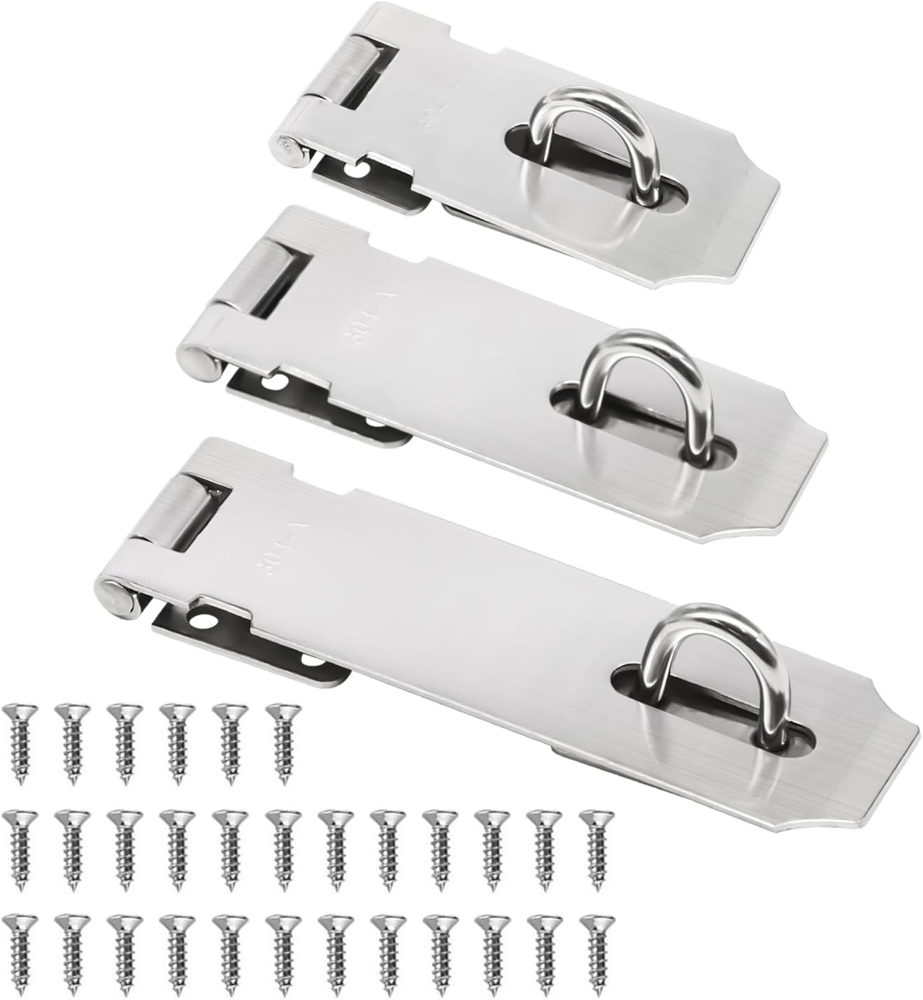 3 Pack Silver Door Lock Latch, 3 Inch, 4 Inch, 5 Inch Hasp Lock Latch Stainless Steel Safety Packlock Clasp, Extra Thick Gate Latch with 30PCS Screws DD022-S
