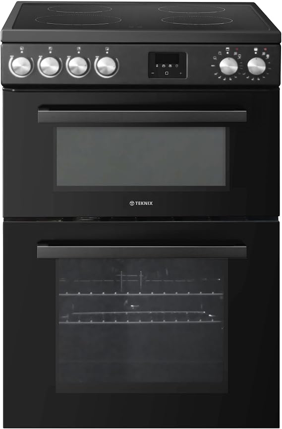 Teknix TKED64B 60cm Ceramic Double Oven Electric Cooker - Black [Energy Class A]