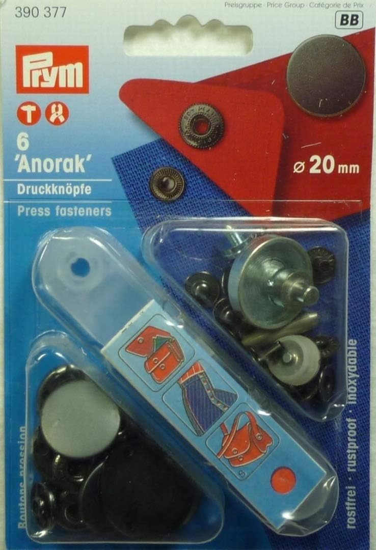 Prym rym 6 Non Sew-Press Fasteners Antique Brass 20mm, 8.6 x 8 x 1.8 cm, Brown