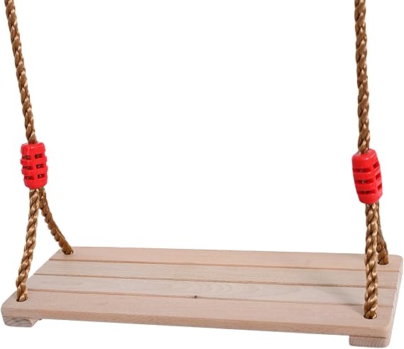 Solid Beech Wood Swing Seat - 16.4"x7.5"x0.6" Adjustable Rope Tree Swing Set, Heavy Duty Hanging Chair for Backyard, Garden, Playroom Indoor/Outdoor Use