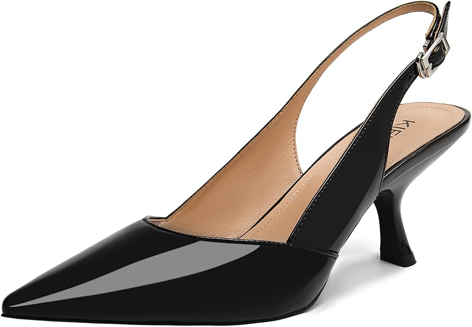 Slingback Kitten Heels for Women Closed Pointed Toe Low Heel Pumps Weddomg Dress Shoes Black 11