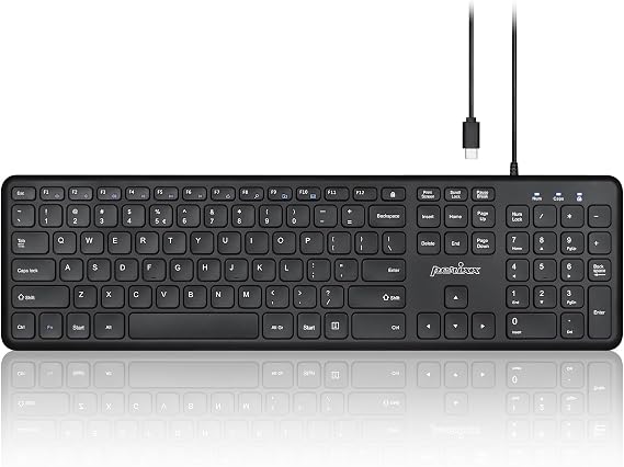 Perixx PERIBOARD-210C Wired Full-Size USB C Keyboard with Quiet Scissor Keys - Compatible with Windows, macOS, and Android Tablet and Laptops - Black - US English