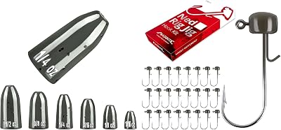 MadBite Ned Rig Jig Hook Kits, Finesse Mushroom Jig Heads for Soft Lures Green Pumpkin Wide Gap, 18 ozMadBite Tungsten Worm Fishing Weights