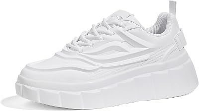 LUCKY STEP Womens Platform Fashion Sneakers Classic Tennis Faux Leather Low Top Casual Walking Shoes