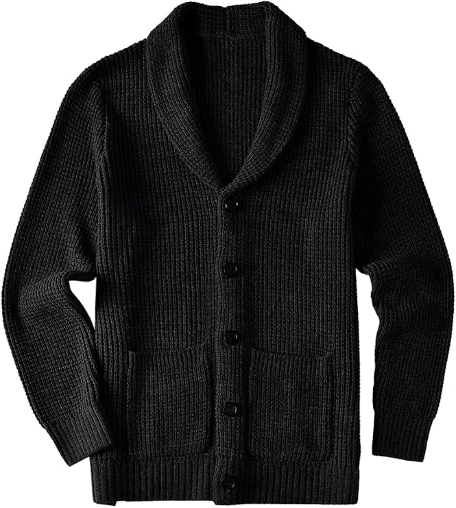 Men's Casual Slim Thick Knitted Shawl Collar Cardigan Sweaters Pockets