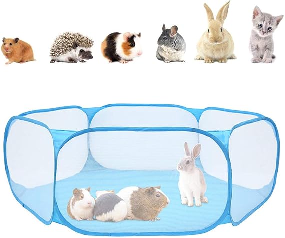Small Animals Playpen Breathable Portable Pet Cage Tent Pop-Up Exercise Yard Fence Folding Play Pen Outdoor Indoor Sports Tent for Guinea Pig, Rabbits, Hamster, Chinchillas and Hedgehogs (Blue)